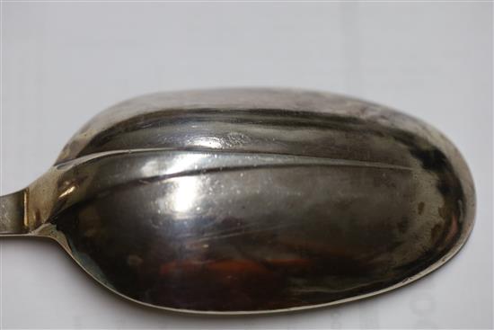 A George I silver Hanovarian rat-tail pattern basting spoon, John Hopkins?, London, 1726, 4.5 oz.